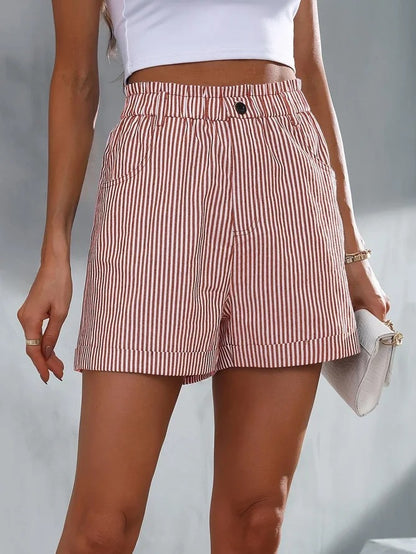 Pantalones cortos casuales con bolsillos y rayas para mujer