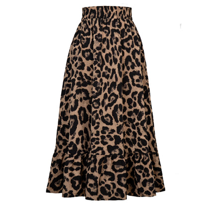 Women Casual Elegant Leopard Print High Waist Swing Skirt
