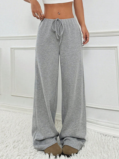 Women Casual Loose Stripe Solid Color Drawstring Pants