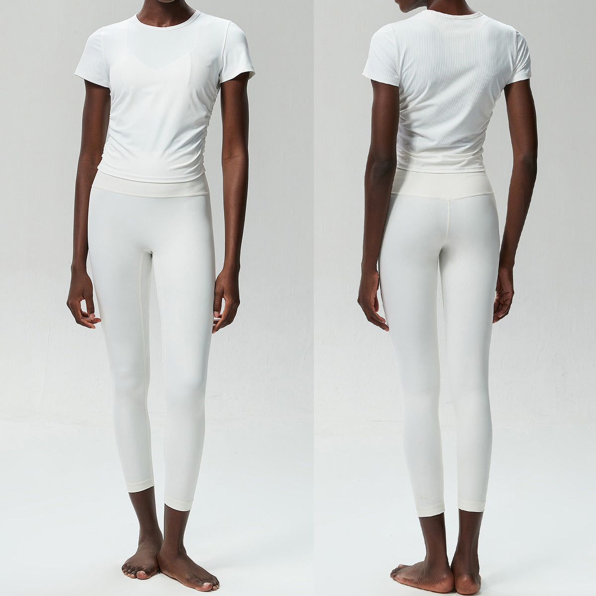 Conjunto de dos piezas para mujer, camiseta de manga corta con cuello redondo, pantalones deportivos ajustados para correr