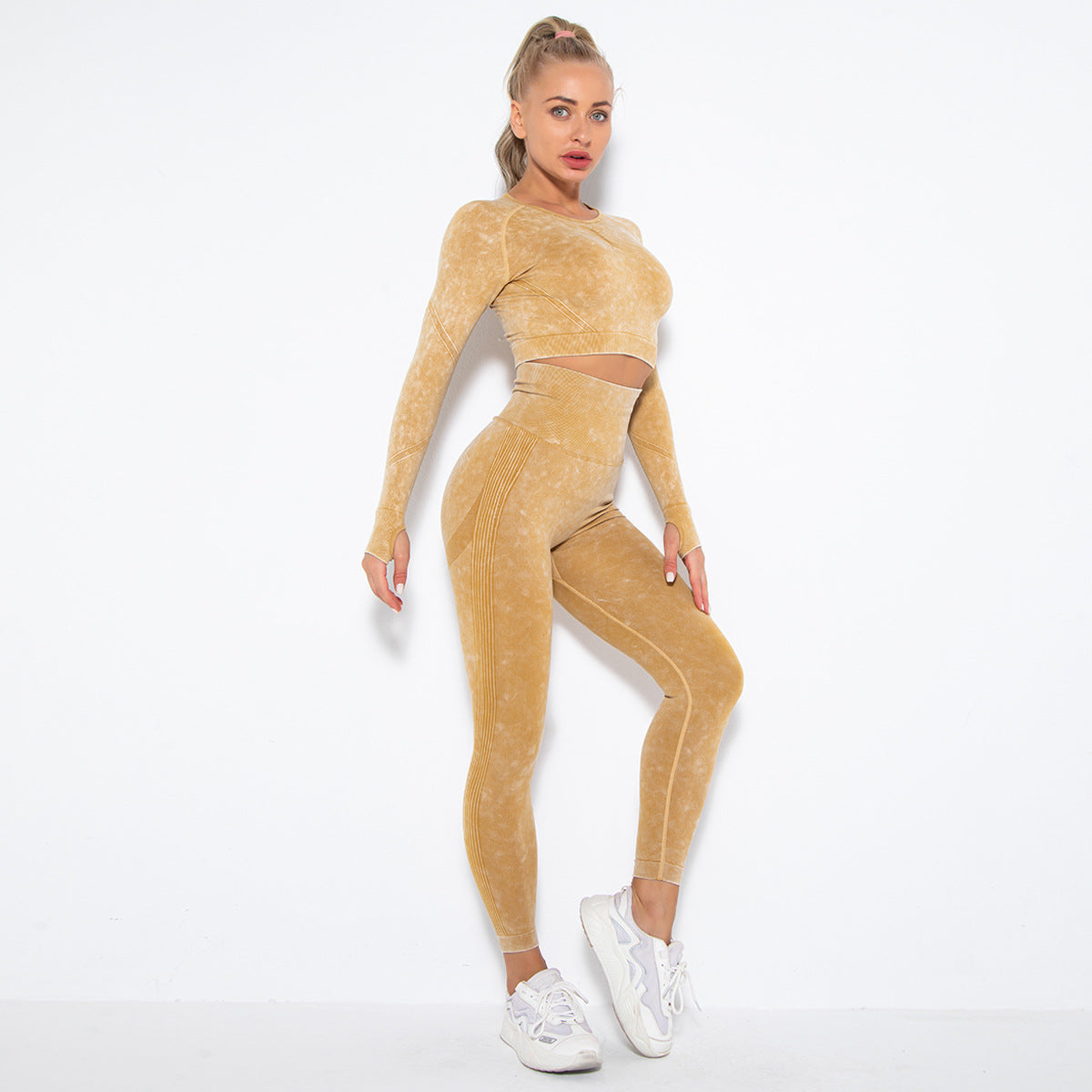 Traje deportivo ajustado de manga larga para yoga, informal, a la moda para mujer