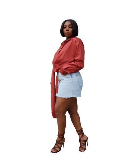 Blusa informal de manga larga con escote en V profundo y plisada de color liso para mujer