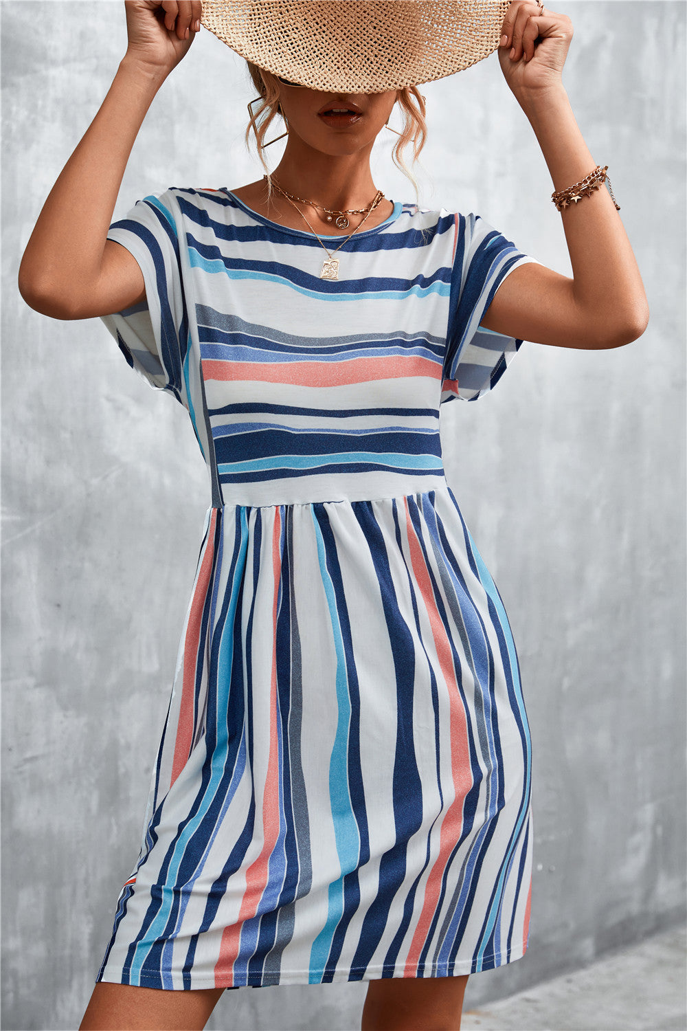 Summer Women Casual Elegant Stripe Print Color Blocking Dress