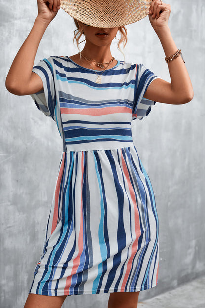 Summer Women Casual Elegant Stripe Print Color Blocking Dress