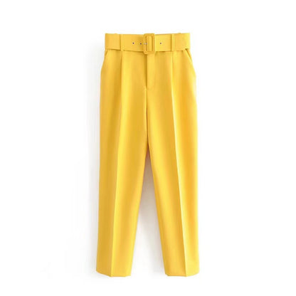 Pantalones casuales de pierna recta de color sólido para mujer