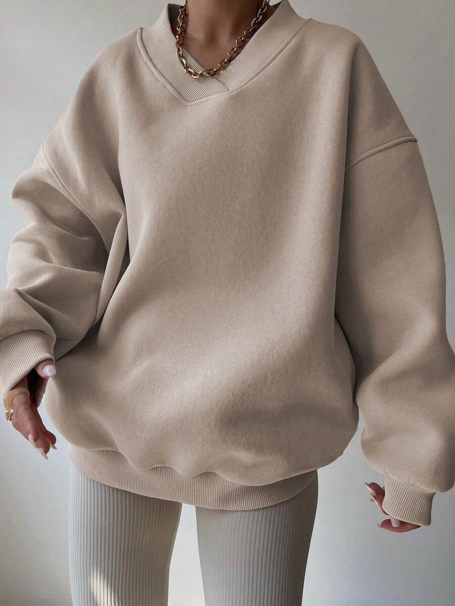 Autumn Winter Women Casual Loose Solid Color Round Neck Long Sleeve Sweatshirt
