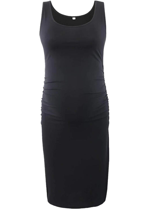 Vestido informal de verano para embarazadas, de color liso, con cuello redondo y sin mangas