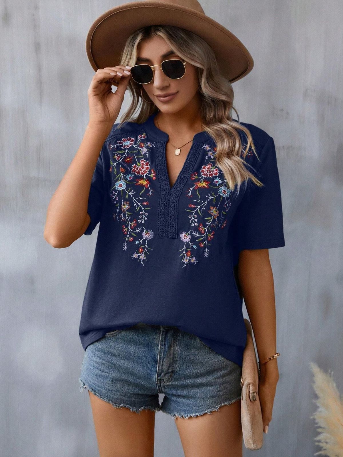 Blusas casuales con bordado de encaje para mujer