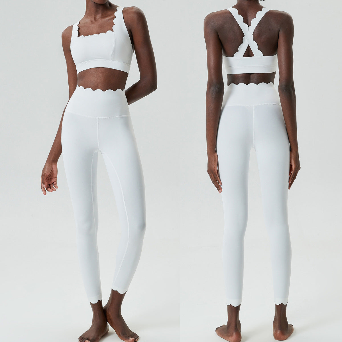 Women Casual Solid Color Liquid Glue Small Wave Sports Yoga Top Pants Two-Piece Set