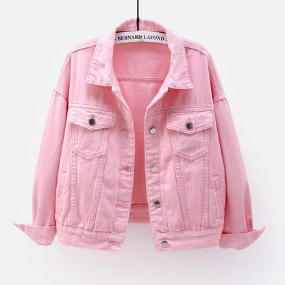 Spring Women Casual Edgy Solid Color Loose Long-sleeved Single-breasted Denim Jacket