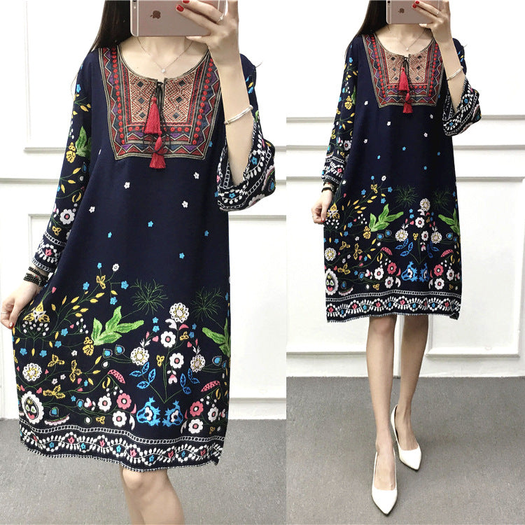 Vestido informal de manga larga con estampado étnico para mujer