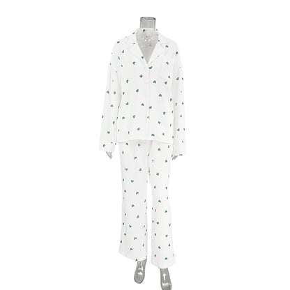 Conjunto de pijama informal de manga larga con estampado de corazones para mujer
