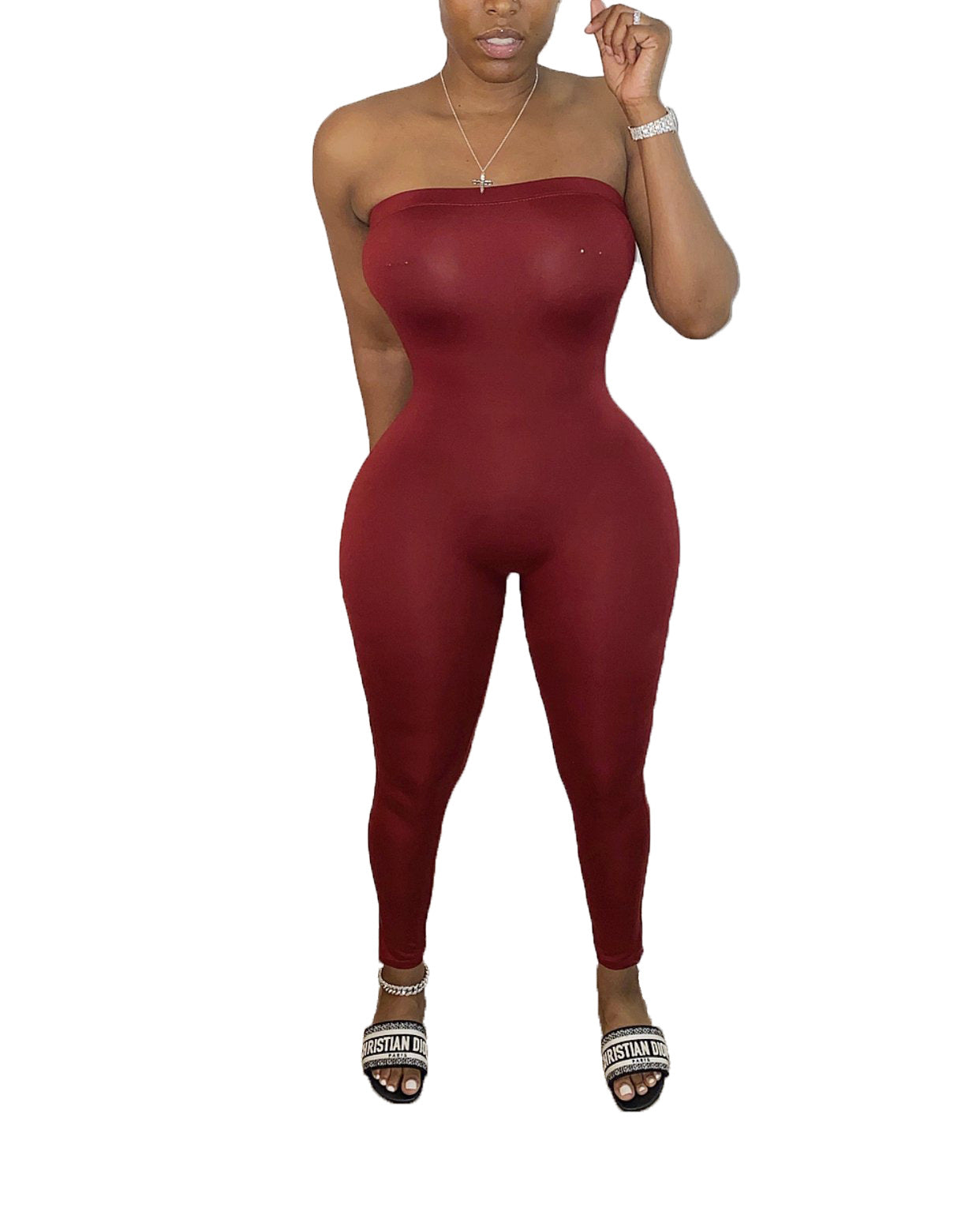 Women Casual Wrap Chest Tight Solid Color Jumpsuit