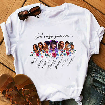 Camiseta informal de verano para mujer con estampado de dibujos animados de niña y manga corta