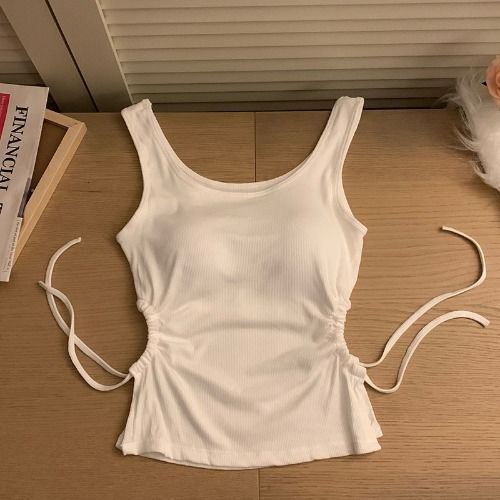 Drawstring Hollow Out Sleeveless Sports Breathable Women Casual Yoga Slim-Fit Tank Top