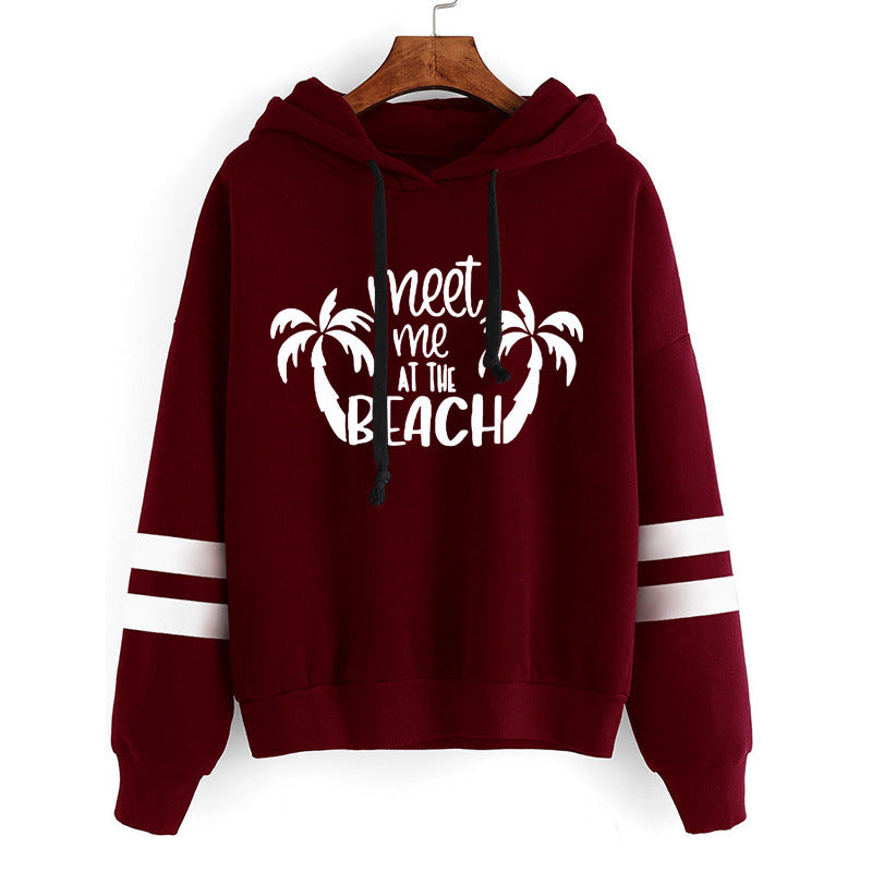 Sudadera informal holgada con estampado de letras de cocoteros y rayas de doble barra para mujer