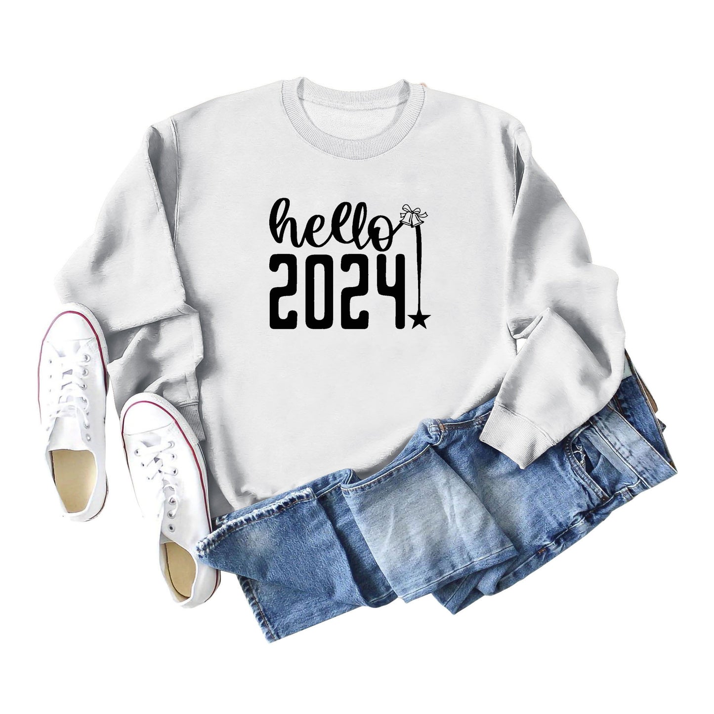 Women Loose Casual 2024 Letter Print Round Neck Long Sleeve Sweatshirt