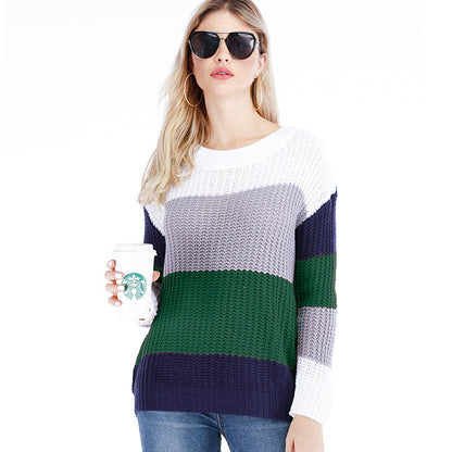 Women Casual Autumn And Winter Stripe Loose Knitted Sweater