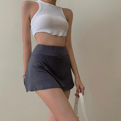 Summer Women Casual Solid Color High Waist Mini Split Skirt