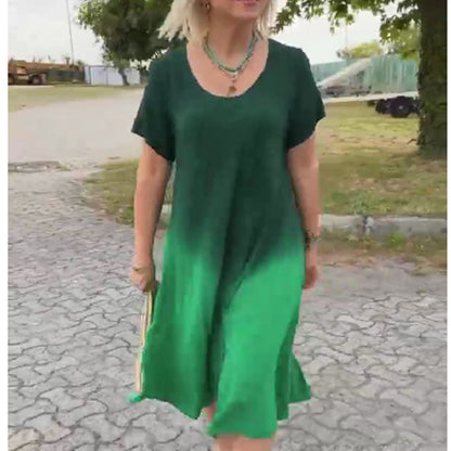 Summer Women Fashion Casual Plus Size Gradient Round Neck Short Sleeve Dress