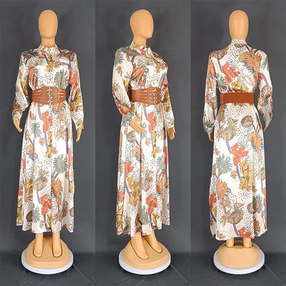 Vestido informal con estampado floral y cinturón para mujer, talla grande