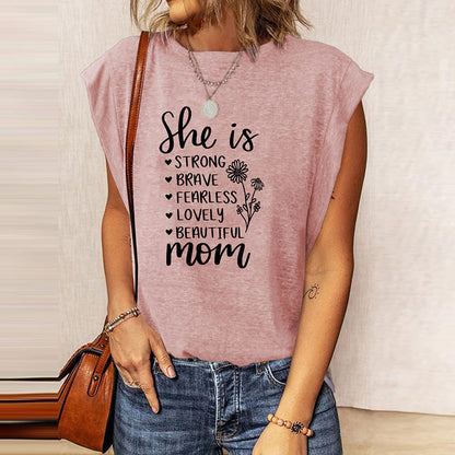 Camiseta informal de verano sin mangas con cuello redondo y estampado de letras del Día de la Madre para mujer