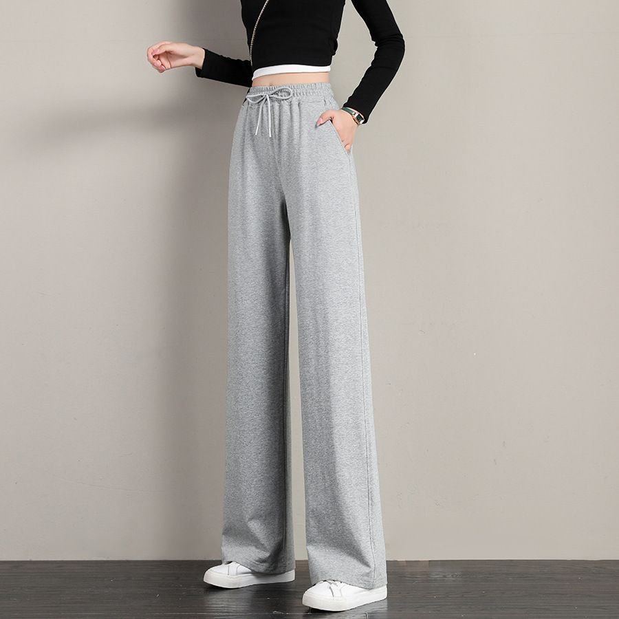 Women Casual Solid Color Drawstring Loose Wide Leg Pants