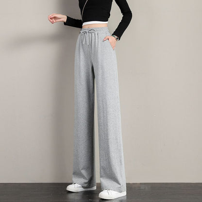 Women Casual Solid Color Drawstring Loose Wide Leg Pants