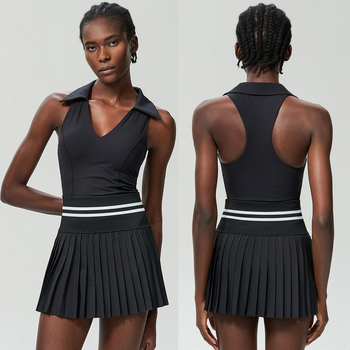 Conjunto de dos piezas para mujer, informal, con escote en V, sin mangas, deportivo, de tenis, con falda plisada y antideslizamiento