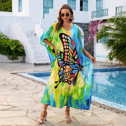 Traje de baño con estampado de mariposas multicolor para mujer, ideal para vacaciones informales en la playa