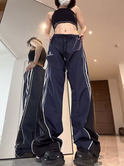 Hip-Hop Style Women Letter Embroidery Loose Casual Wide-Leg Mopping Pants