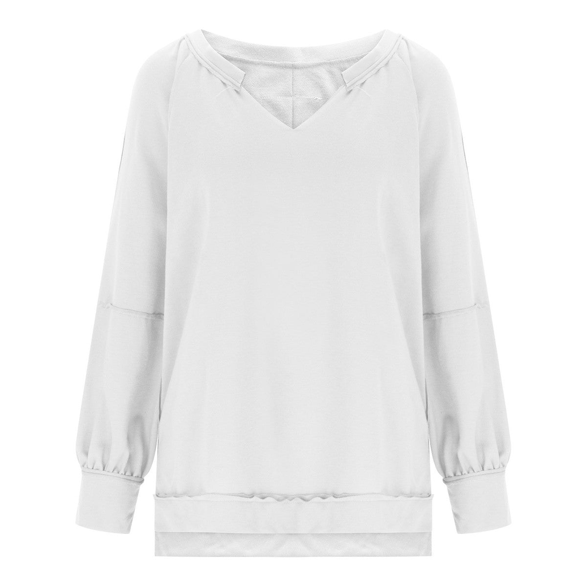 Camiseta informal holgada de manga larga con cuello en V y estampado irregular para mujer