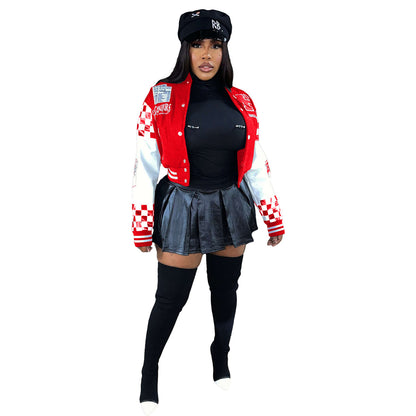 Chaqueta informal de lana de doble hilo con estampado de letras y botonadura sencilla para mujer