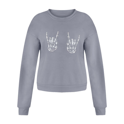 Sudadera holgada informal de moda con estampado de mano de esqueleto para mujer