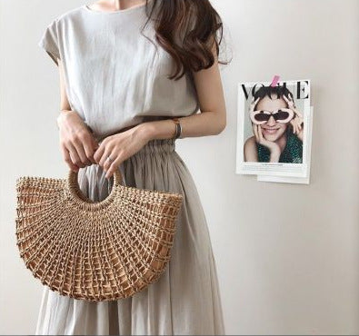 Women Fashion Minimalist Casual Solid Color Round Neck Short-Sleeve Drawstring Dress