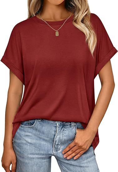 Camiseta informal de verano para mujer, color liso, cuello redondo, manga corta, sin mangas
