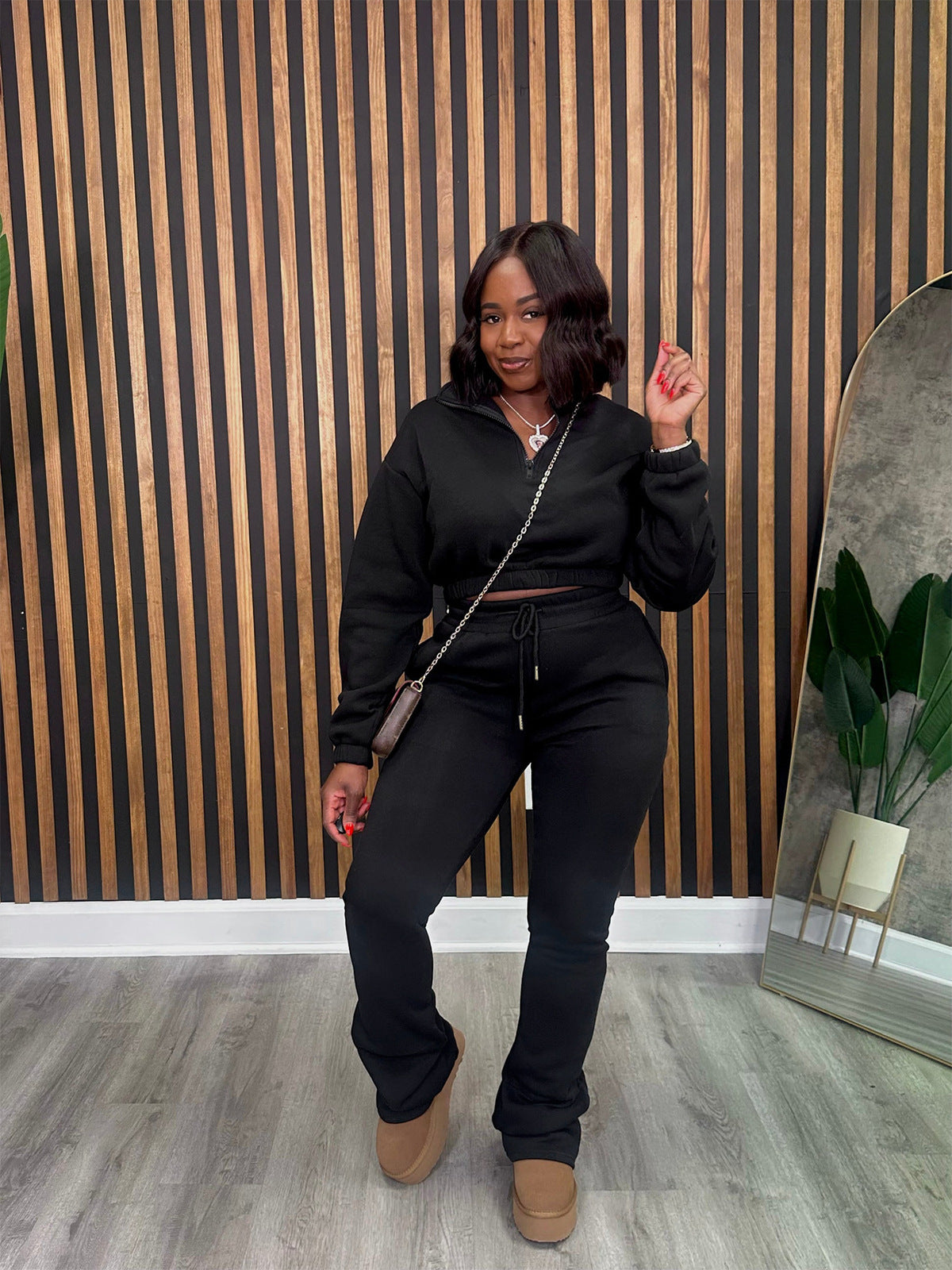 Conjunto de dos piezas de sudadera y pantalón de color liso informal para mujer