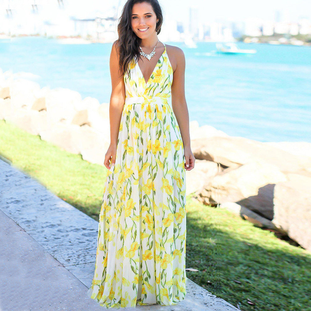 Vestido camisola holgado con cuello en V y estampado floral para mujer, informal, de vacaciones