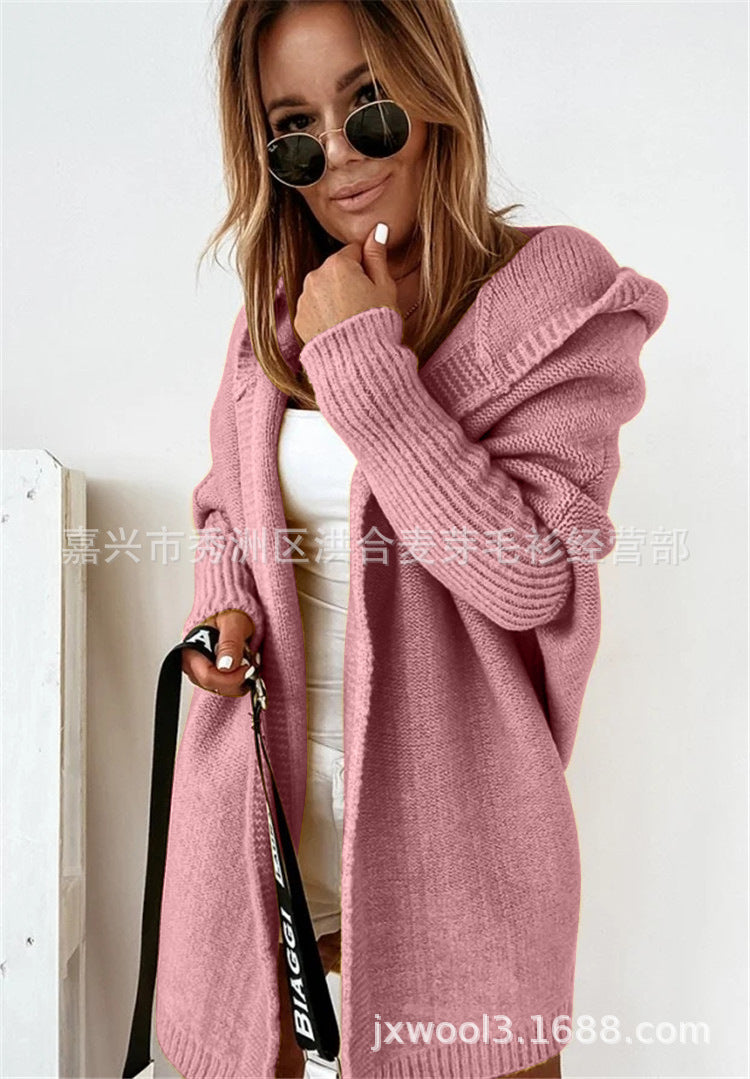 Cárdigan de punto holgado, suave y con capucha, de manga larga, color liso, informal, para mujer