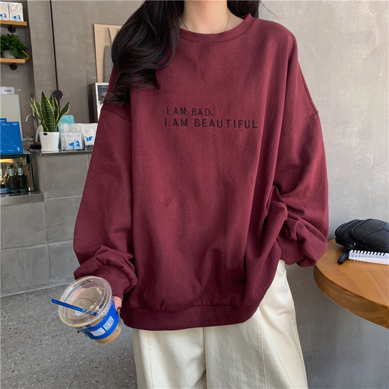 Women Street Casual Alphabet Print Crewneck Long Sleeve Sweatshirt