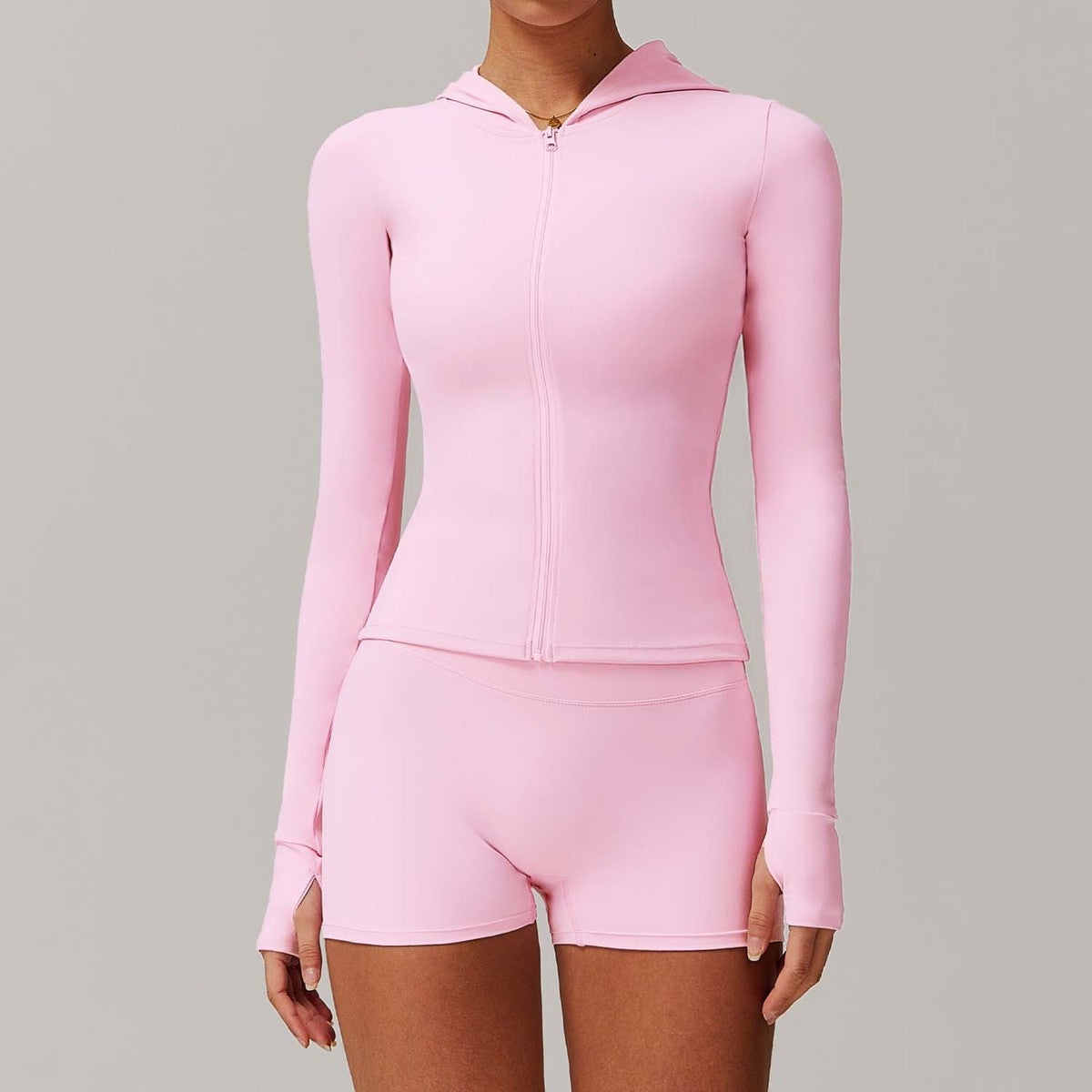 Sudadera deportiva de yoga ajustada de manga larga con cremallera y color sólido informal para mujer