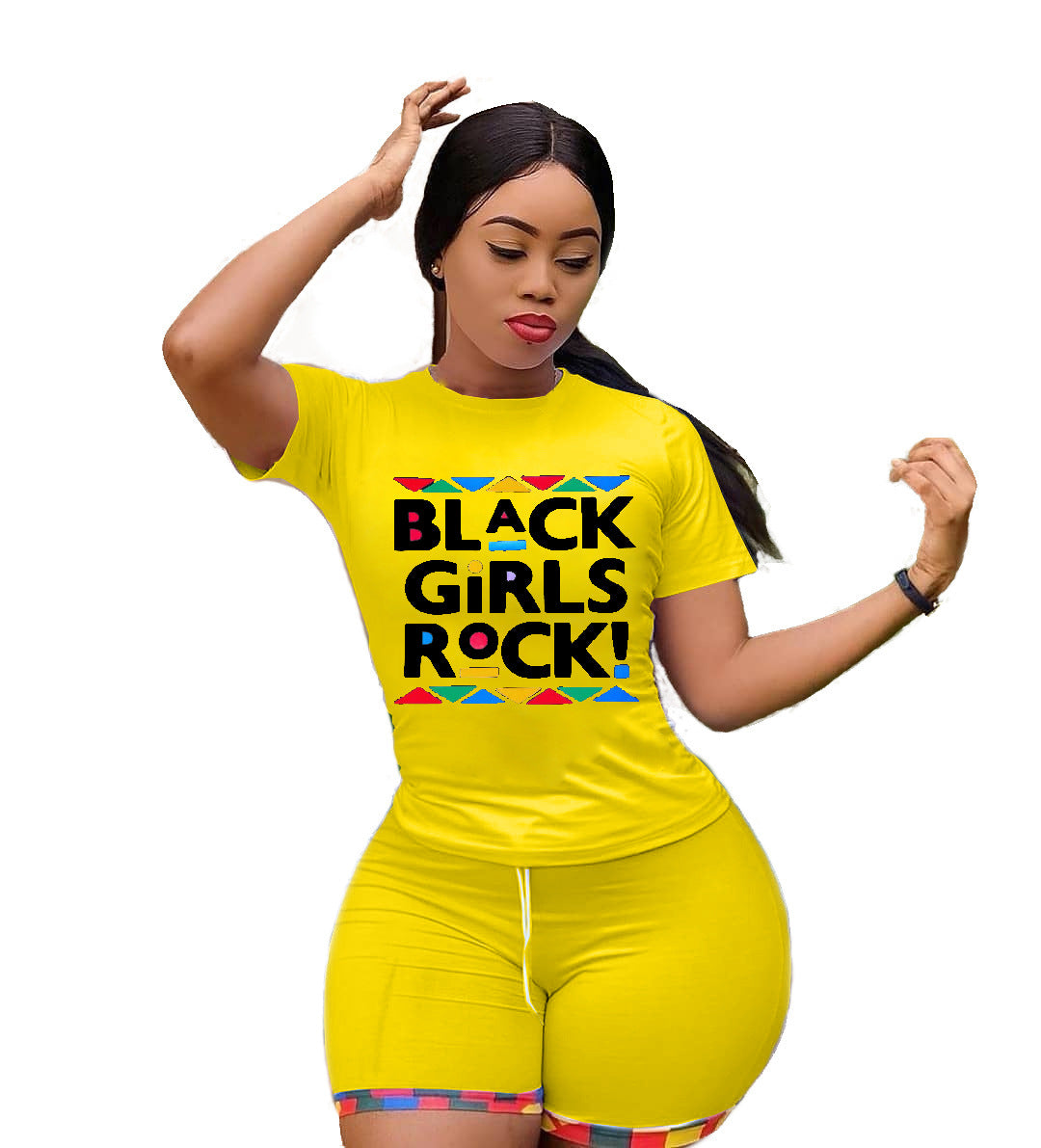 Fashion Women'S Alphabet Printing Round Neck Short Sleeve T-Shirt Casual Shorts Set