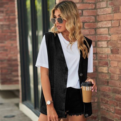 Chaleco vaquero sin mangas informal de moda para mujer
