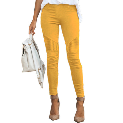 Women Casual Plus Size Solid Color Autumn Spring Skinny Pants