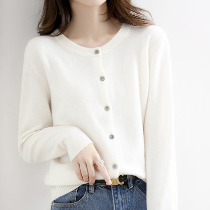 Women'S Elegant Office Chic Solid Color Rib-Knit Round Neck Long Sleeve Casual Knitted Sweater Coats