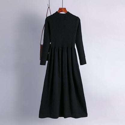 Vestido de punto de manga larga para mujer, informal, de otoño e invierno, en color liso