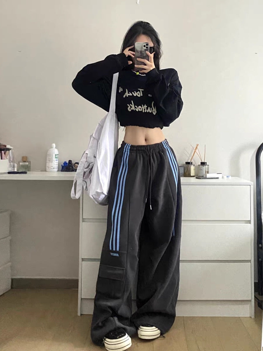 Plus Size Women Winter Thickened Casual High Waist Straight Cargo Pants