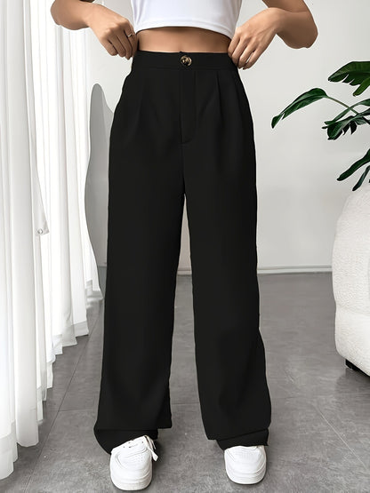 Pantalones rectos holgados con cintura alta y drapeados casuales a la moda para mujer