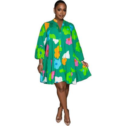 Vestido informal de manga larga con estampado floral y botonadura sencilla para mujer