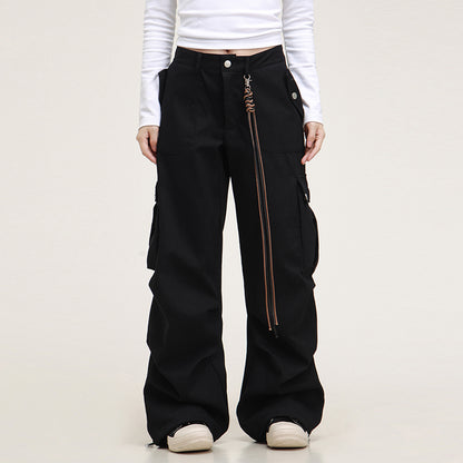 Pantalones cargo casuales de Maillard, holgados y rectos con bolsillos vintage para mujer